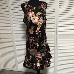Asymmetrical Black and Pink Sheath Midi Dress for Cocktail